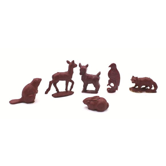 Marx Farms ? Other - Marx Red Brown Auburn Farm Wildlife Animals Plastic Props Toys Playset Set 6 Vtg